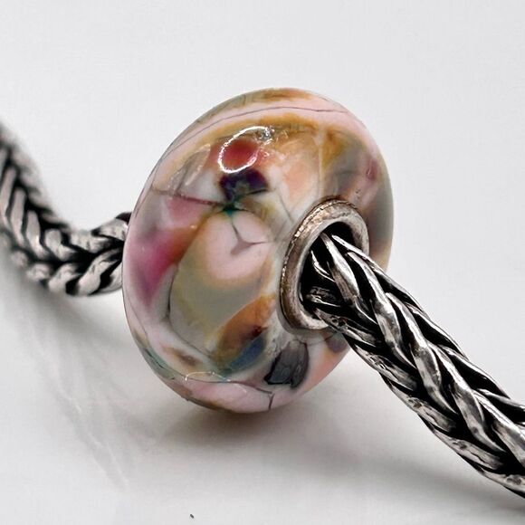 Summersday Artisan Trollbeads Style Trollstone Pale Pink Yellow GreenGray Mosaic - Picture 11 of 12